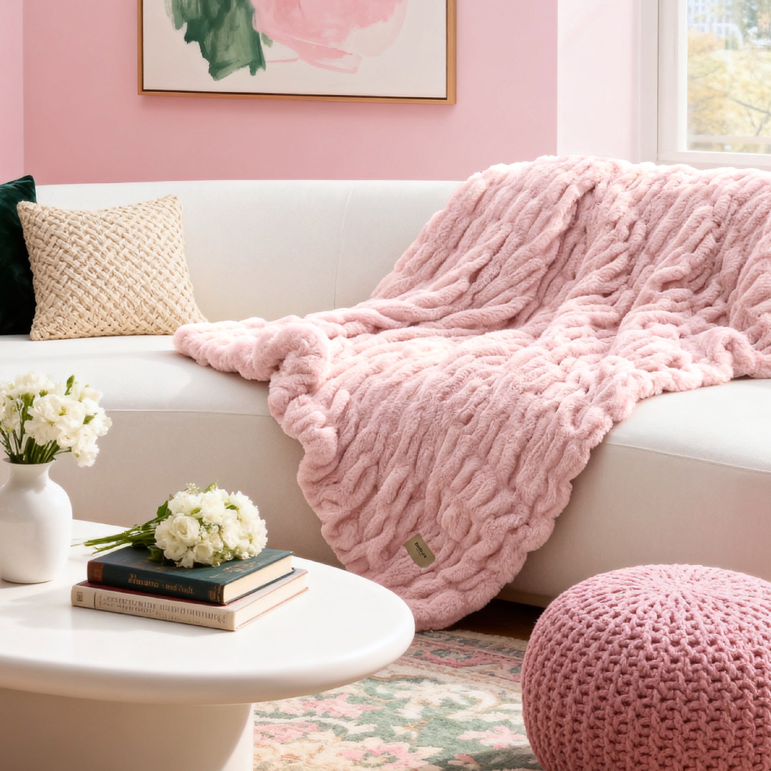 Double-sided Faux Fur Ruched Blanket - Image 8
